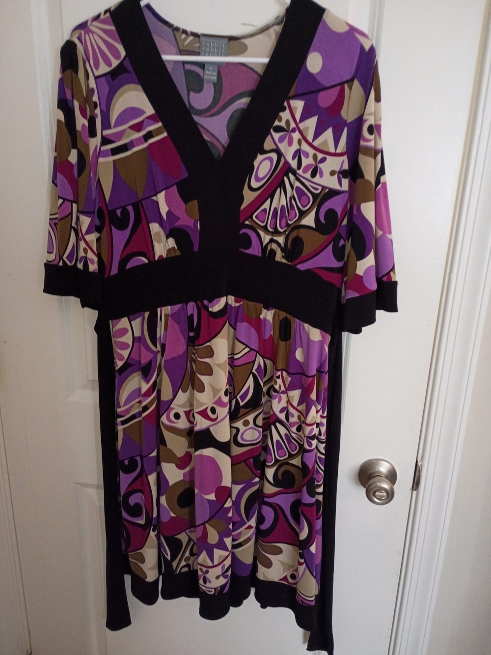 Purple Printed V-Neck Empire Waist Women’s Dress